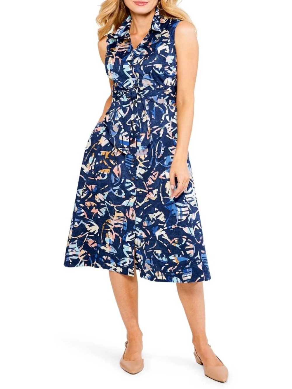 Nic + Zoe "Indigo Leaves" Shirt dress size XL